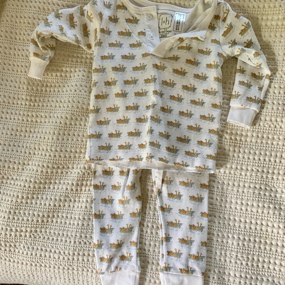 Cozy White Pajama Set with Noah’s Ark Print